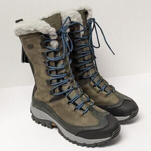 Merrell Olive Green and Blue Lace-Up Women's Winter Rain Boots